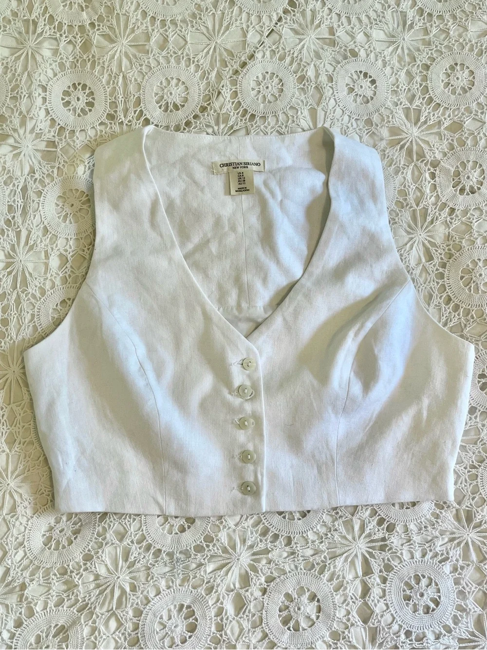 Christian Seriano white linen button-up vest top - Picture 1 of 7